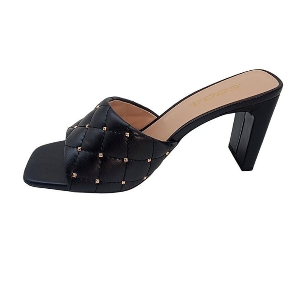 Soda JELLO  Women Slip On Diamond Quilted Stud Gem Black Sandal - Picture 4 of 6